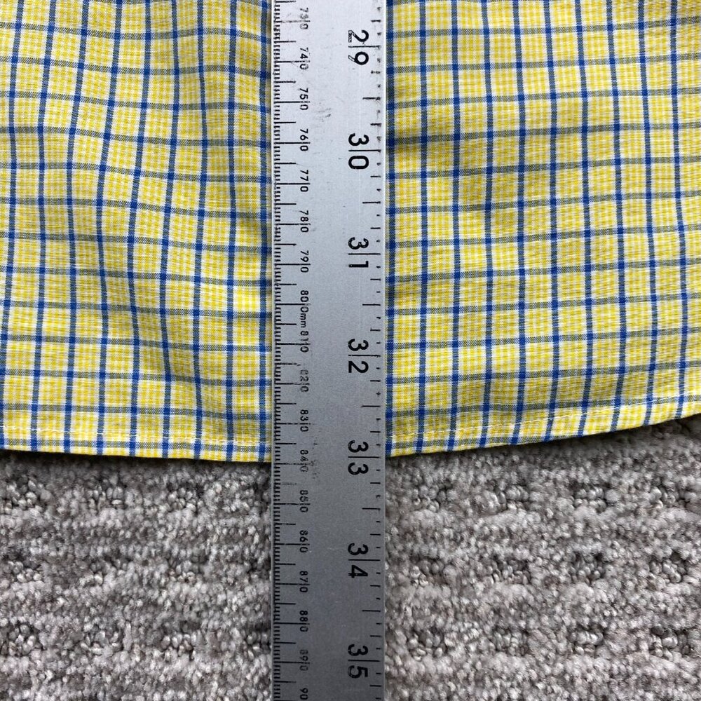 Vintage CHAPS Polo Shirt Men Large L Yellow Checkered Button Down Short Sleeves - Picture 9 of 9